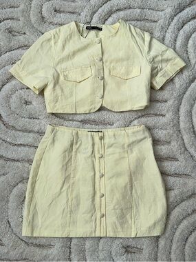 Zara Linen Blend Cropped Top and Skirt Set